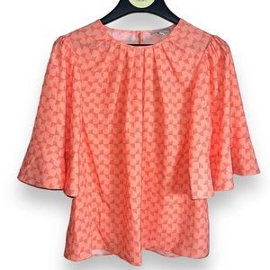 Joie Blouse Top Dress Shirt Coral Ruffle Sleeve Size Small Geometric NWOT